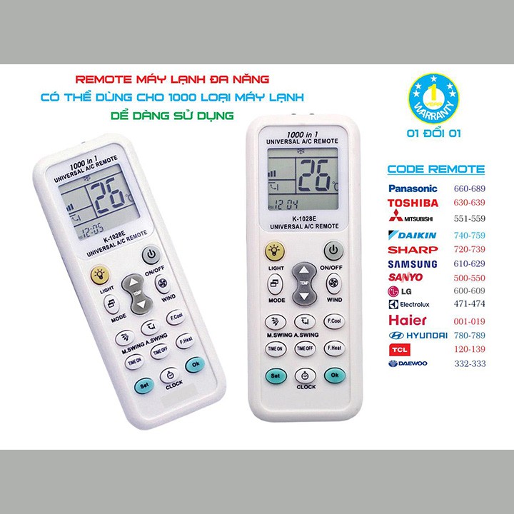 [HCM]Remote Máy Lạnh Đa Năng 1000 in1 K-1028E