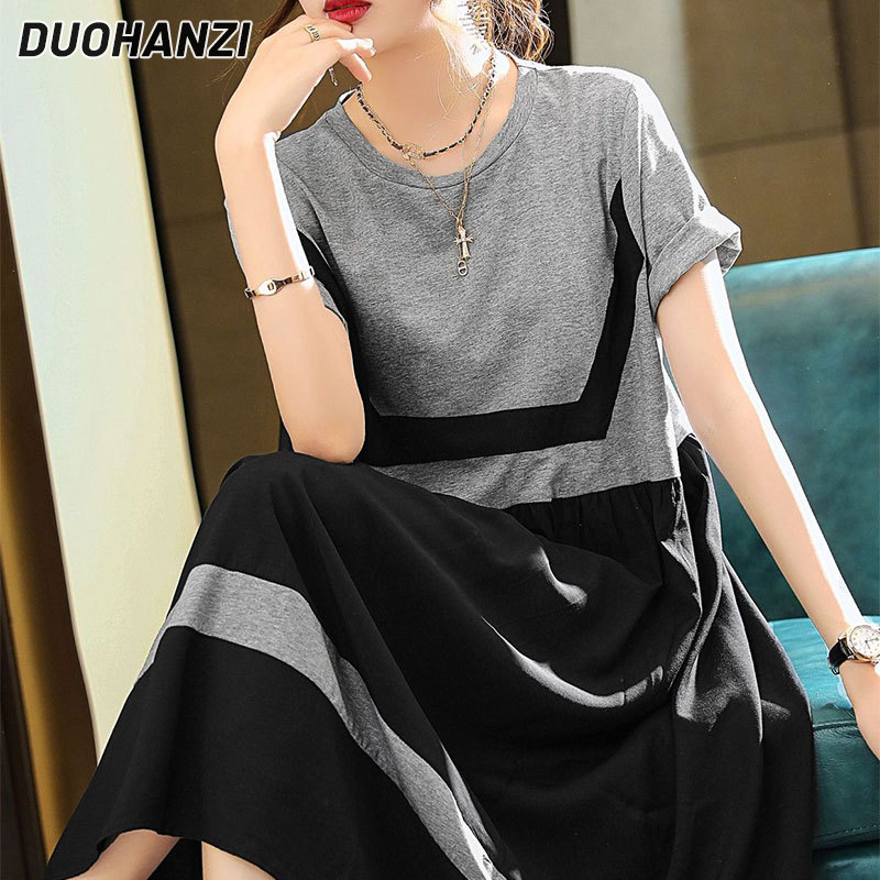 DUOHANZI Simple contrast color A-line dress