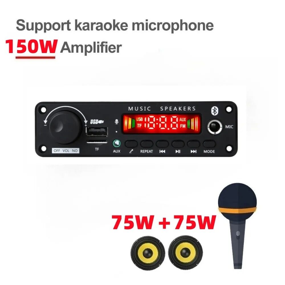 HLINKEY 2*75W Khuếch Đại Bluetooth Bảng Giải Mã 8V-26V 6.5Mm Microphone FM Đài Phát Thanh USB TF Xe MP3 Máy Nghe Nhạc Loa điều khiển âm lượng