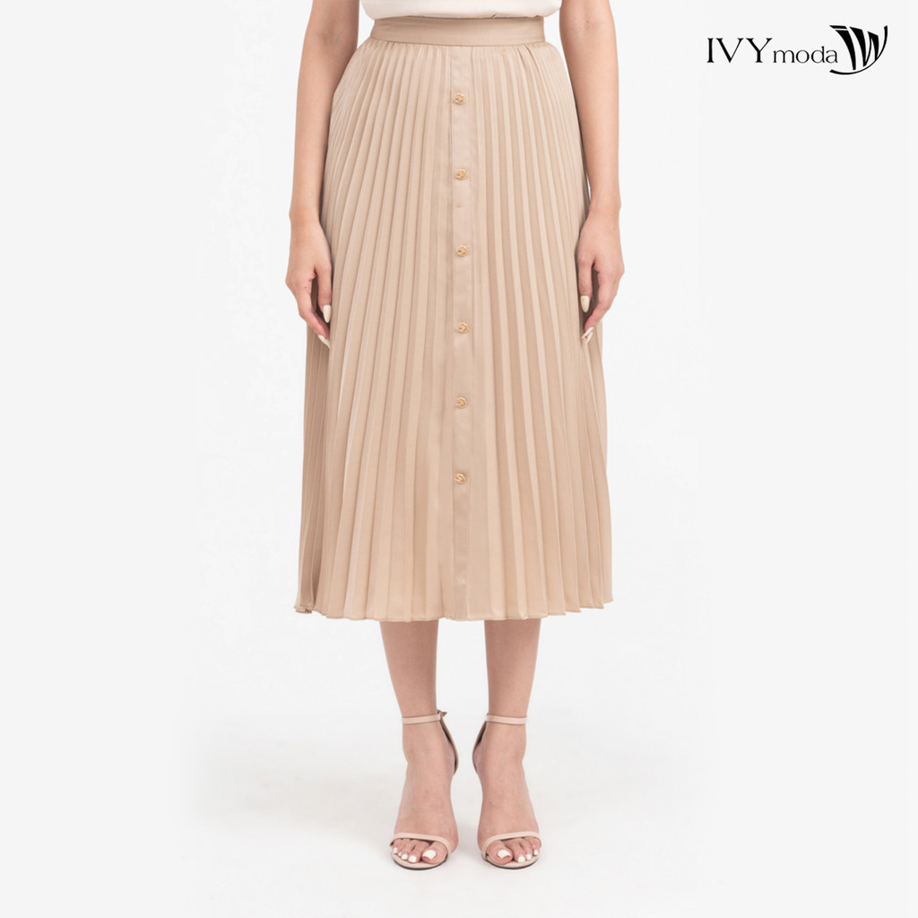 Chân váy lụa xếp ly 2 lớp IVY moda MS 31M7729