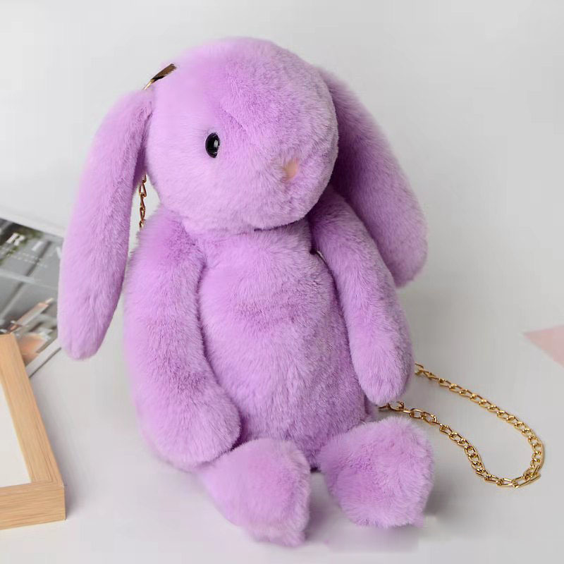 QFDI Women's Shoulder Bag Plush Bunny Pack Crossbody Backpack with Chain Backpack