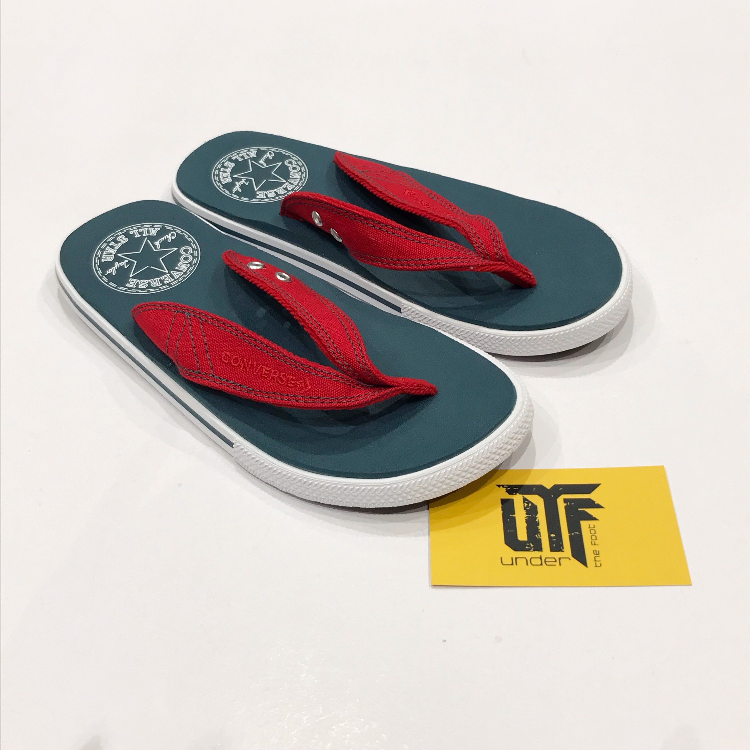 Dép converse xanh quai đỏ (quai vải) xỏ ngón