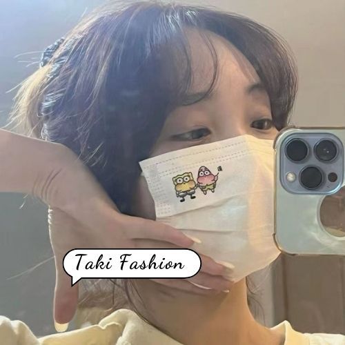 Khẩu trang cute in hình cute người lớn đáng yêu vải lụa mềm mịn Taki Fashion