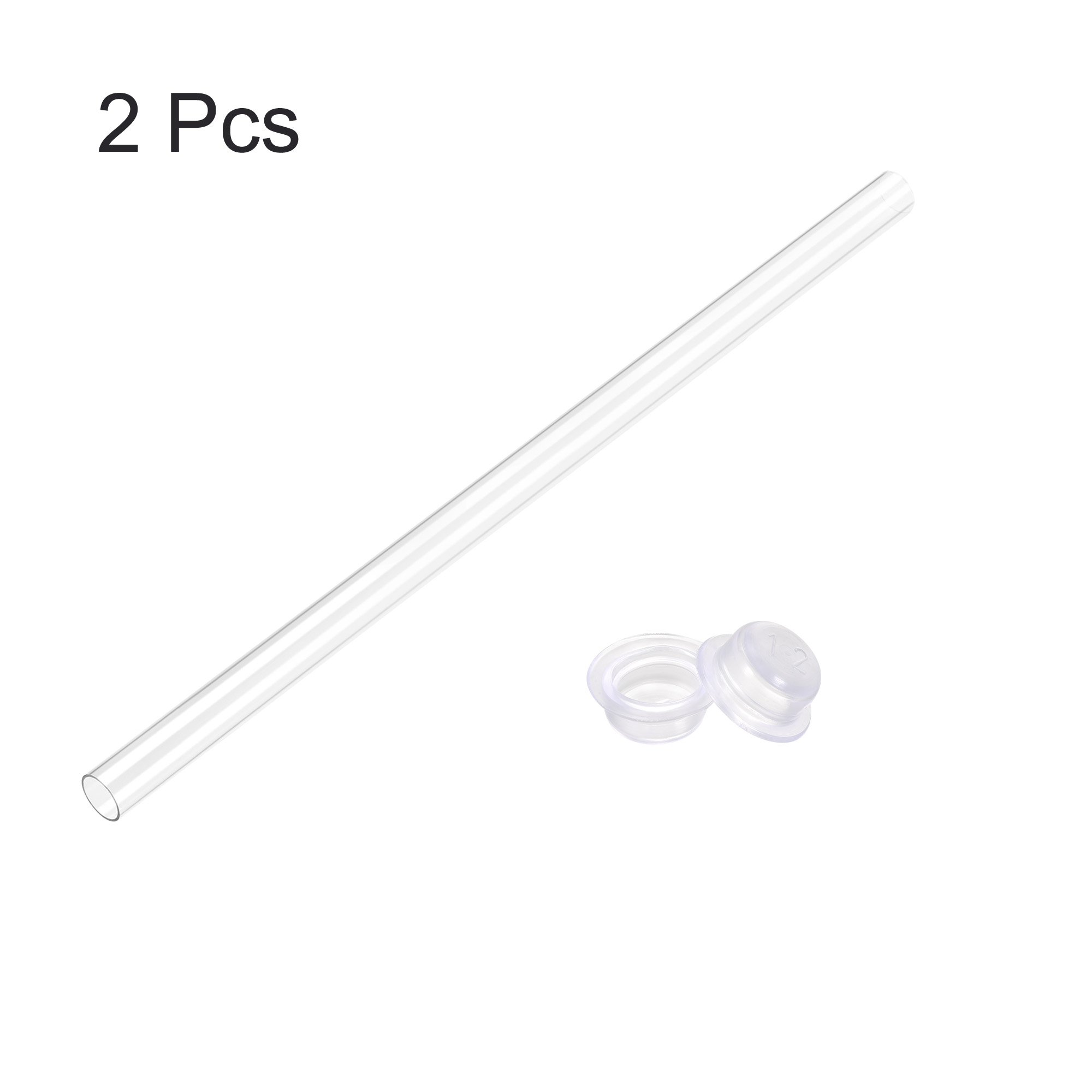 Uxcell 2pcs Rigid Round Clear Tubing 12mmx13mmx240mm Plastic Storage Transparent Tube With Lids