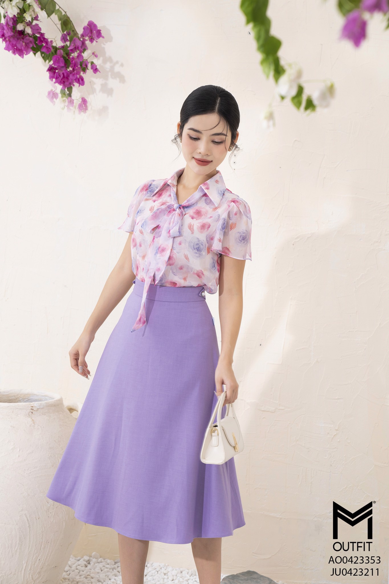 Áo sơ mi cộc tay, cổ đức buộc nơ - Mmoutfit