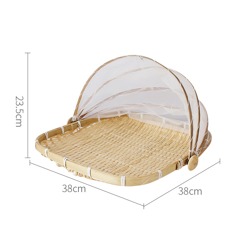Handmade bamboo weaving products, bamboo baskets, steamed buns, household insect-proof bamboo baskets, drying bamboo woven dustpans, with nets to dry vegetables
