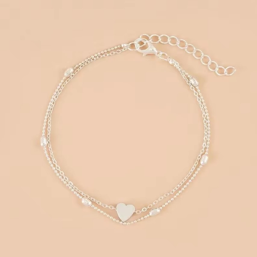 Women's Anklet Bohemian Layered Heart Anklet 2025 Summer Beach Anklets On Foot Ankle Bracelets For Women Leg Chain. 