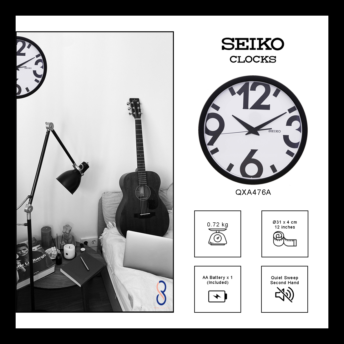 Seiko Big Number Designer Modern Wall Clock (QXA476A) Lazada Singapore