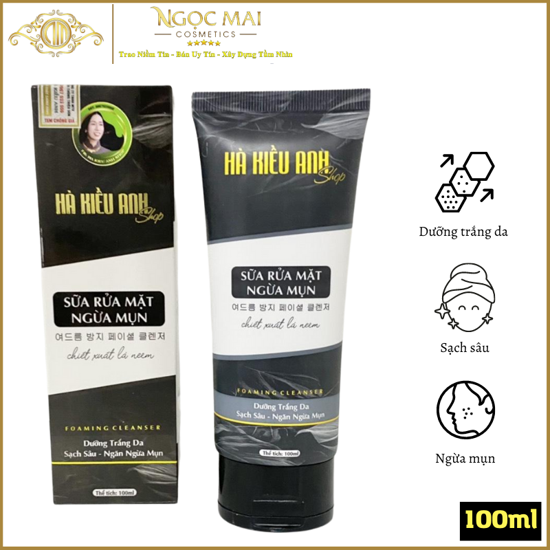 Sữa rửa mặt trắng da, ngừa mụn hà kiều anh 100ml chính hãng