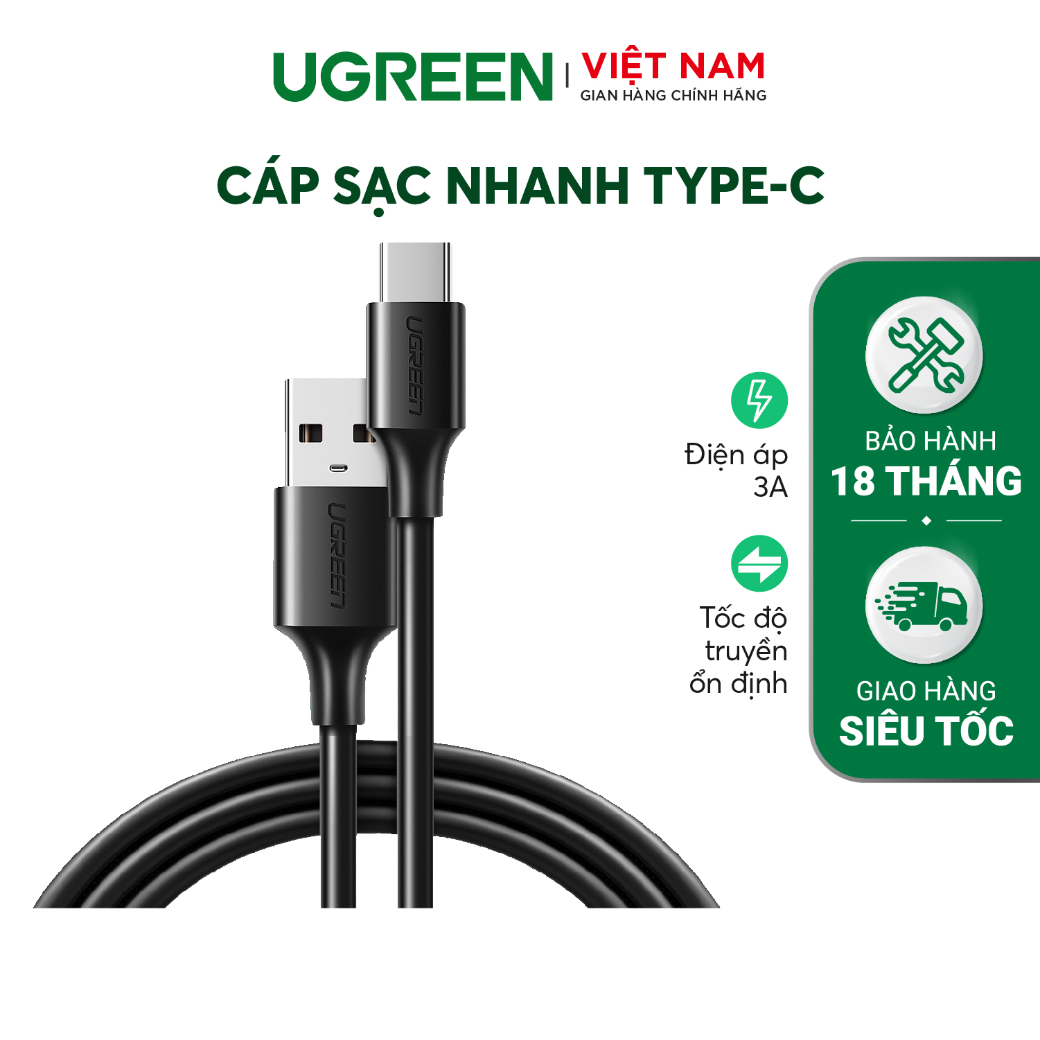 Cáp sạc USB 2.0 A sang USB C Ugreen US287 | Sạc nhanh cho Samsung S21 Xiaomi 11 Pro | Tốc độ truyền 480Mbps | Bảo Hành 1 đổi 1 18 Tháng | 60225 60114 60115 60116 60117 60118 60826 60119 60120 60121 60123