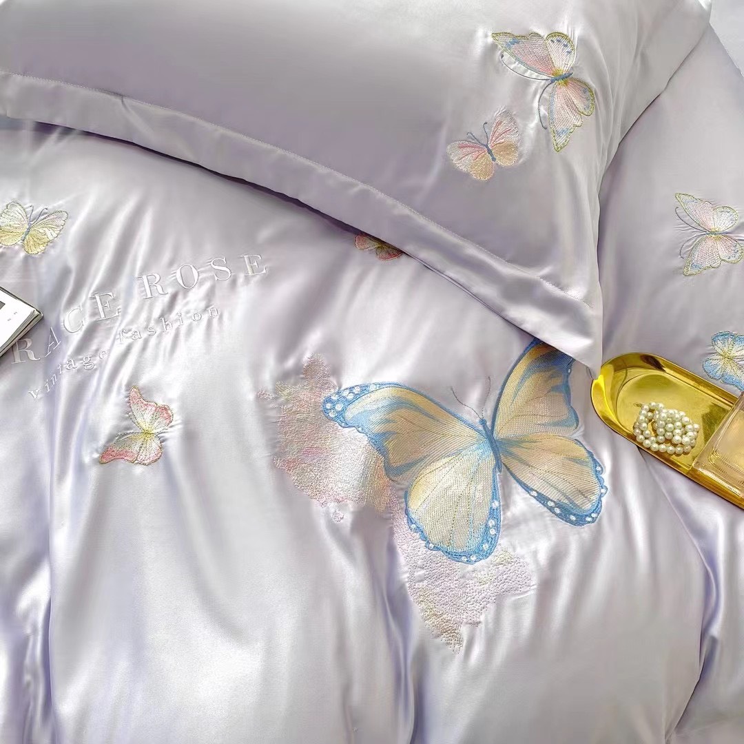 (💥SALE SẬP SÀN) SET 4 MÓN VỎ CHĂN GA GỐI PHI LỤA THÊU NHẬP KHẨU LOẠI 1