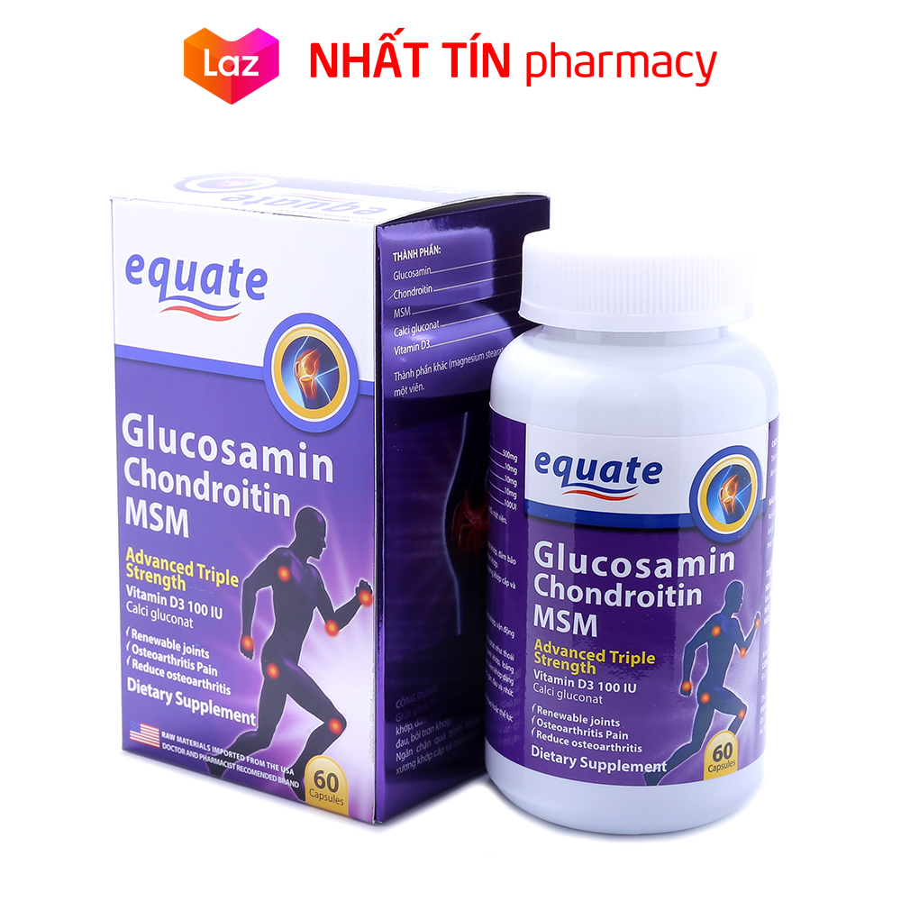 Viên uống bổ xương khớp Glucosamin equate giảm đau nhức mỏi xương khớp giảm thoái hóa khớp - Hộp 60 viên - NHẤT TÍN PHARMACY