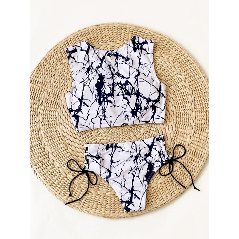 Split tie dye bandage black and white Swimsuit Bikini women's swimsuit beach suit