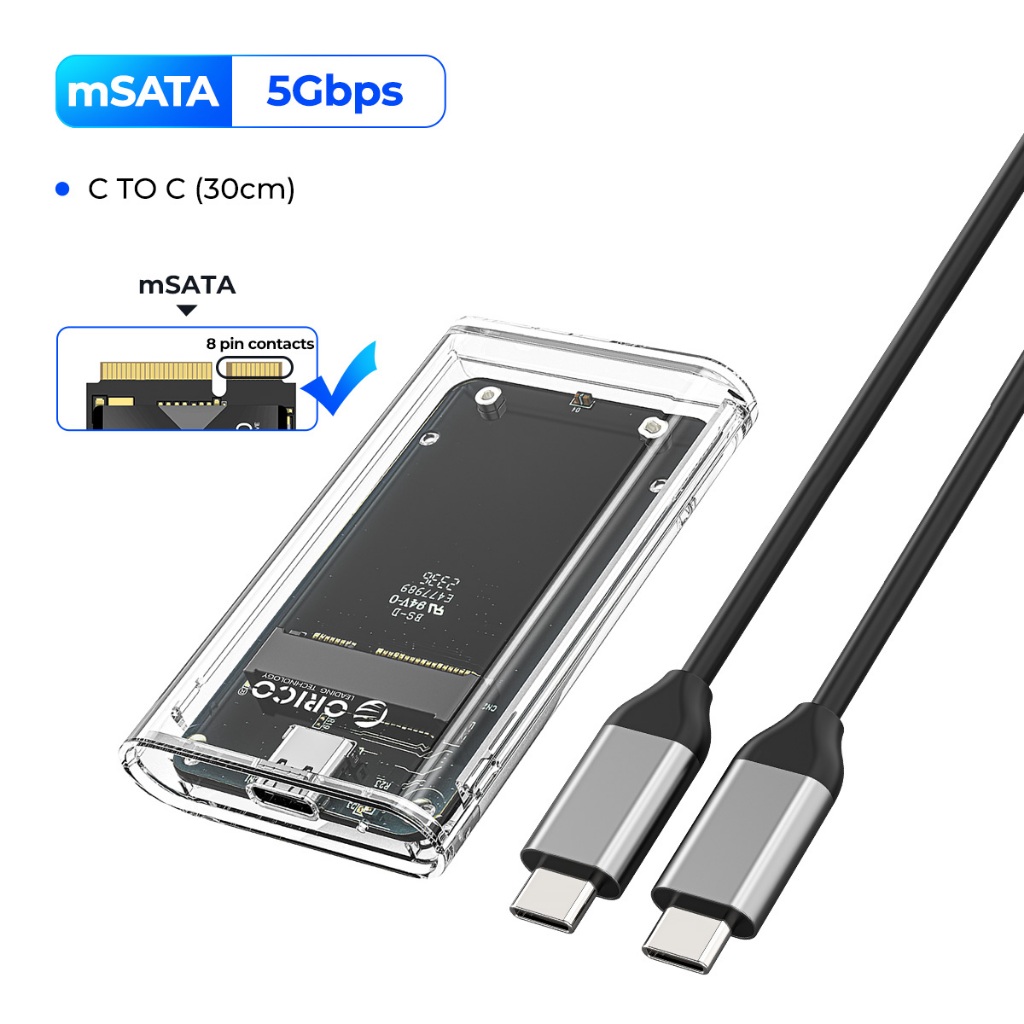 Caixa ssd orico msata usb 3.1 5gbps sata para disco rígido tipo c adaptador compatível com windows & mac os