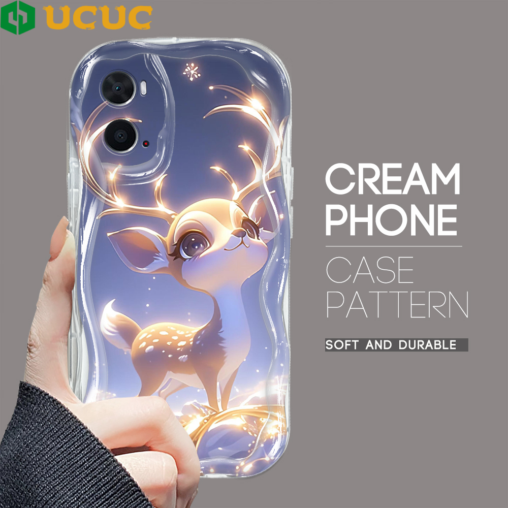 UCUC for OPPO A36 A76 Back Cover Mini Deer Cream Texture Wavy Edge Soft Silicone Phone Case. 