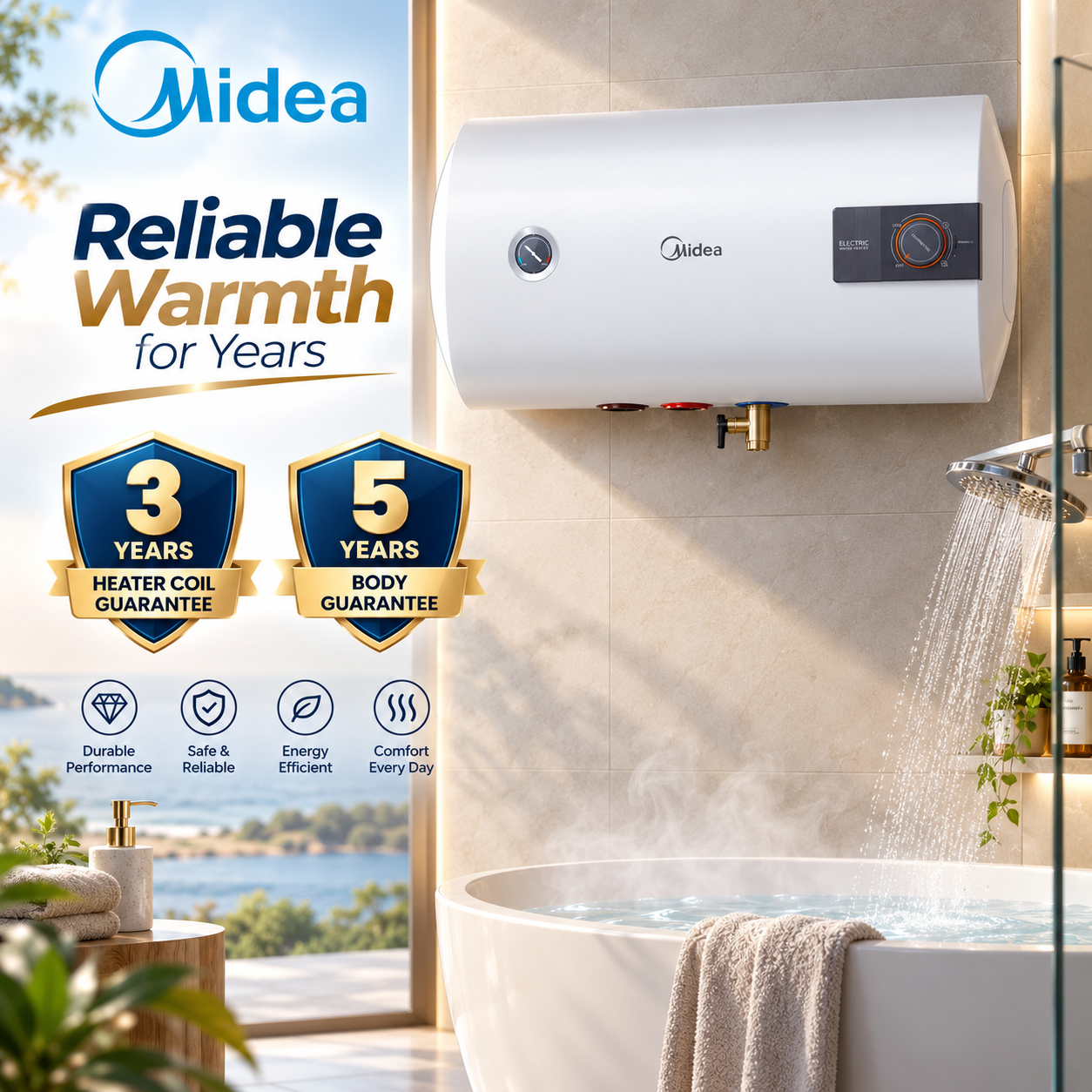 Midea D40-20A Geyser / Water Heater 40L White Free Installation Dhaka & CTG City.