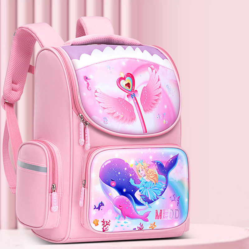 IQANGEL The new unicorn schoolbag primary school students first to sixth grade children and girls 6-12 years old to reduce the burden spine protection backpack