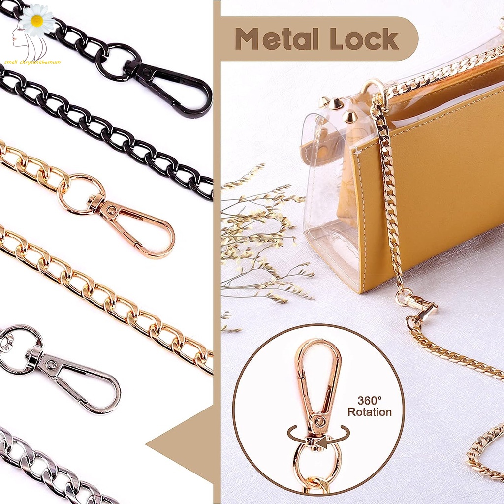 [Small Chrysanthemum] 120cm Bag Strap Chain Replacement Shoulder Cross Bag Strap Extended Metal Flat Chain Strap with Buckles DIY Bag Accessories