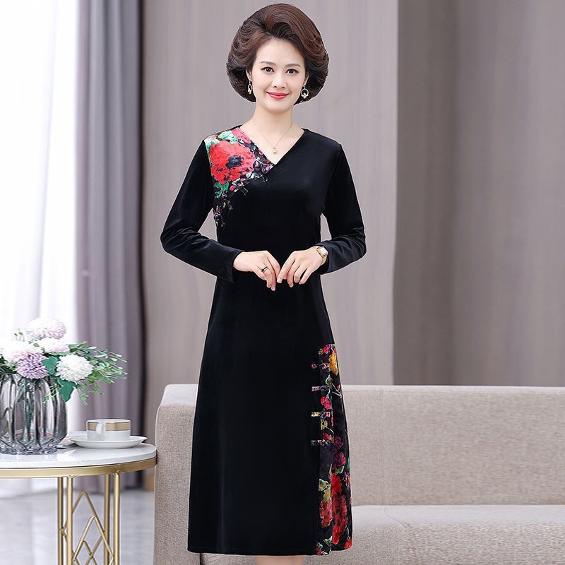 Đầm nữ trung niên cao cấp V62 - Đầm nhung thu đông đẹp sang trọng mặc dự tiệc, dạ hội cho mẹ, bà, người lớn tuổi 40 50 60 70 Bigsize