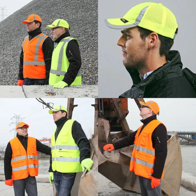 Adjustable Outdoor Reflective Baseball Hat Cap Work Wear Structured Safety Head Protection Hat Fluorescent Orange Or Yellow 2019