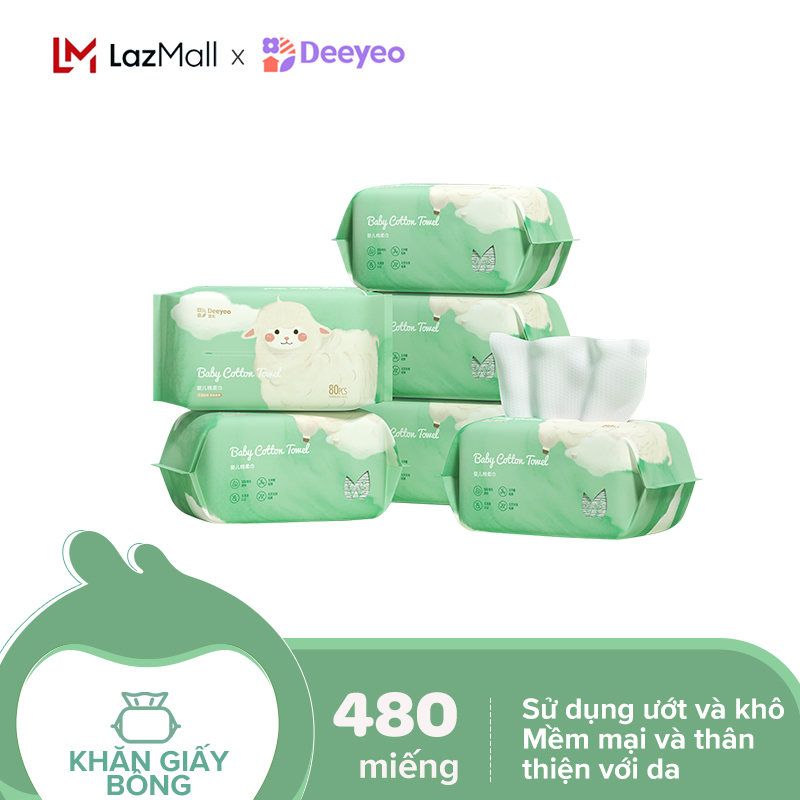Deeyeo 6 Gói Khăn giấy bông siêu mềm ngọc trai mềm mại cho da bé không gây kích ứng thích hợp dùng cho cả gia đình