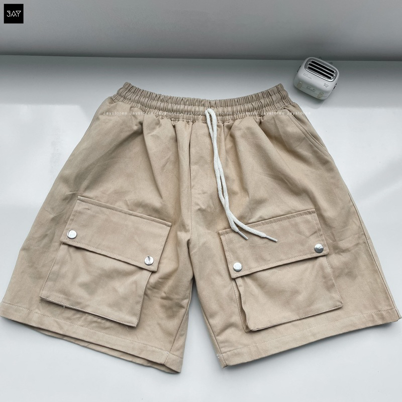 Quần short kaki unisex túi hộp jerry màu đen/tan/xám rêu nam nữ unisex quần kaki ngố lưng chun ống rộng jaystoree