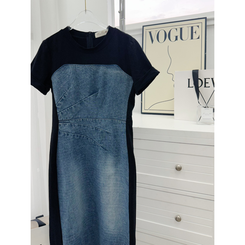 ĐẦM MIDI ĐEN JEAN PHỐI WAS SUÔNG (TH)