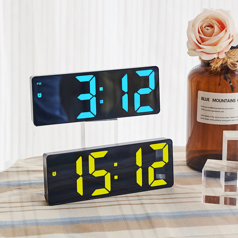 Colorful Led Electronic Alarm Clock 3 Levels Adjustable Brightness Time Date Temperature Display Large Screen Table Clocks