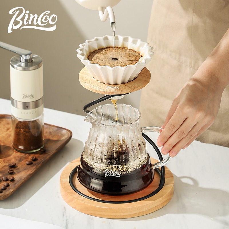 BINCOO Coffee Dripper Set Ceramic V60 Origami Filter Cup Drip Hand Rinsed Coffee Pot Set Filter Bracket Sharing Pot Combination