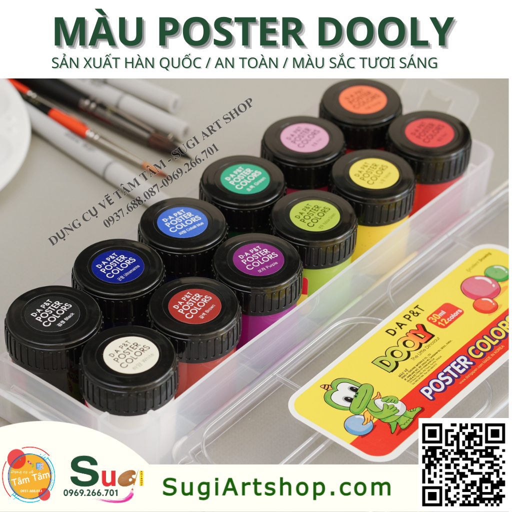 Màu Poster Dooly 12 màu (hủ 30ml), Màu nước Dooly