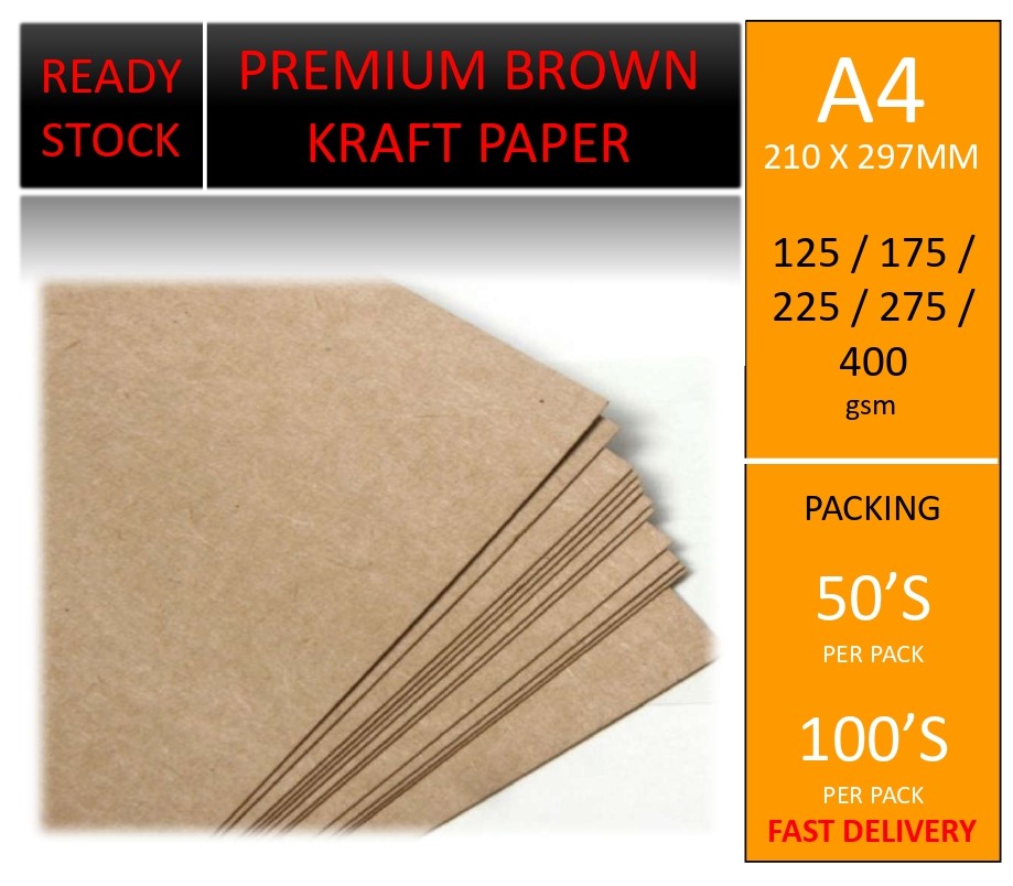 【READY STOCK 50 SHEETS 100SHEETS】A4 210X297MM PREMIUM BROWN KRAFT PAPER / CRAFT PAPER Lazada