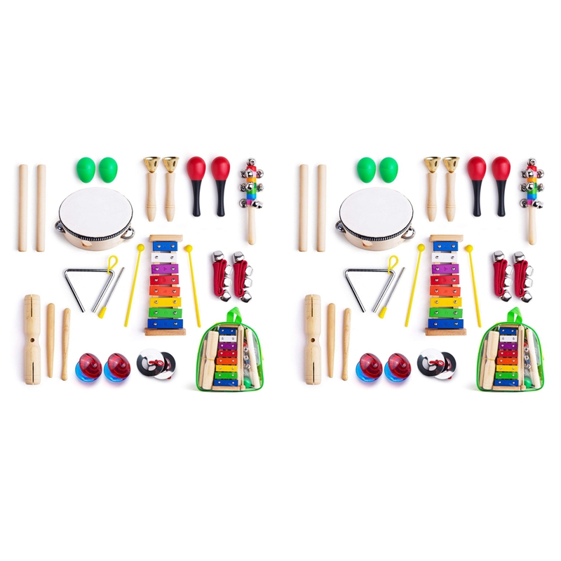 2 set Musical Instruments for Toddler with Carry Bag, Music Percussion Toy Set for Kids with Xylophone
