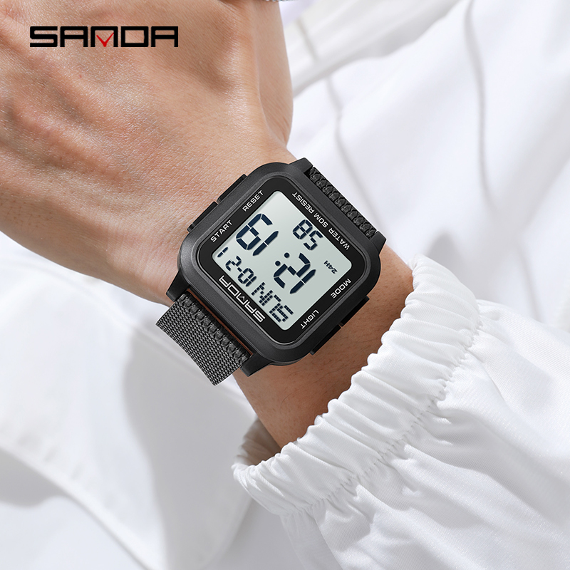 Sanda Square Solid Color Watch Retro Trendy Night Light Waterproof Electronic Men's Watch SD2194-4.