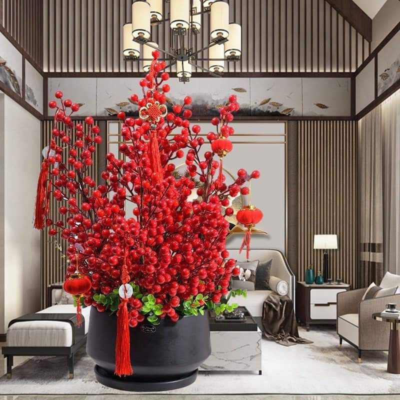 CÀNH ĐÀO ĐÔNG CAO CẤP DÀI 100CM 12 NHÁNH QUẢ