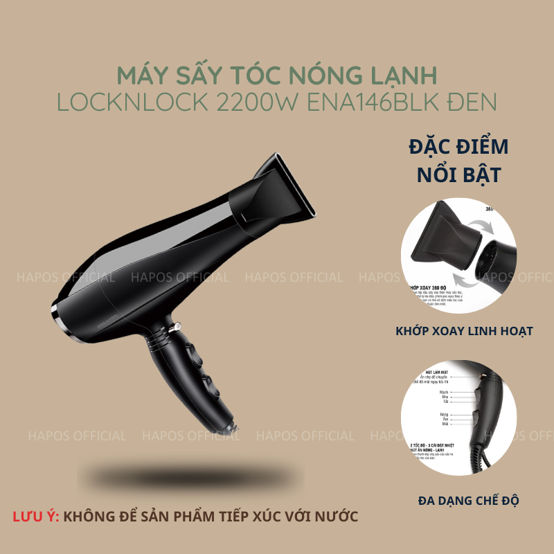 Máy sấy tóc LocknLock màu đen 220-240V ENA146BLK - HAPOS