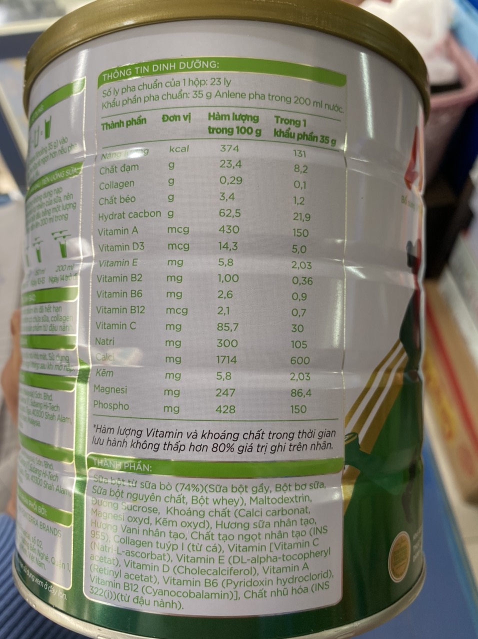 Sữa Bột Anlene Gold 3X  800g