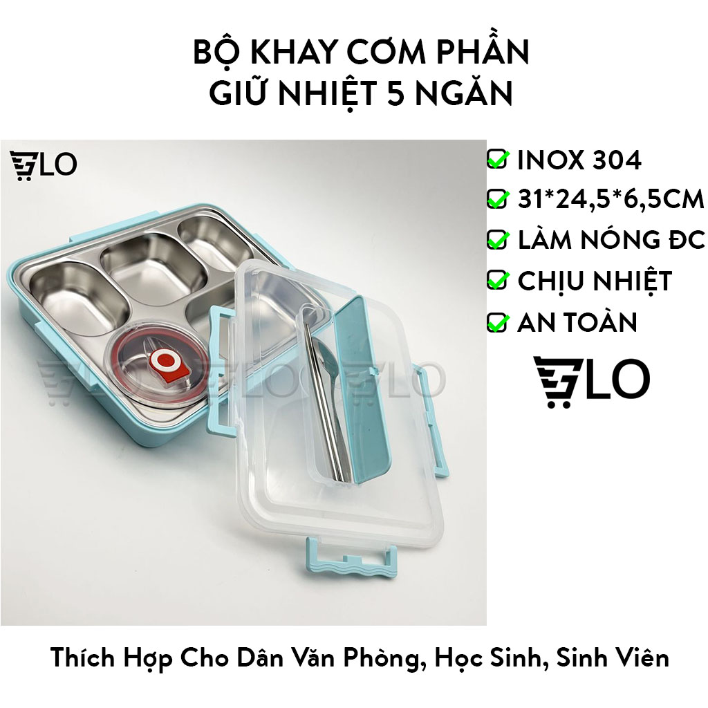 Bộ Khay Cơm Phần Giữ Nhiệt 5 Ngăn Inox 304