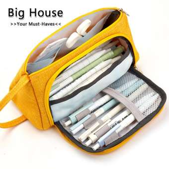 Big House เก็บรักษาผ้าใบกระเป๋าปากกากล่องดินสอกระเป๋าเครื่องเขียนขนาดใหญ่ความจุสำหรับโรงเรียนสำนักงาน
