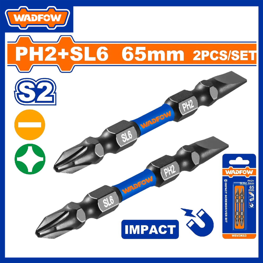 Bộ 2 mũi bắt vít 2 đầu ph2+sl6 65mm wsv3k63