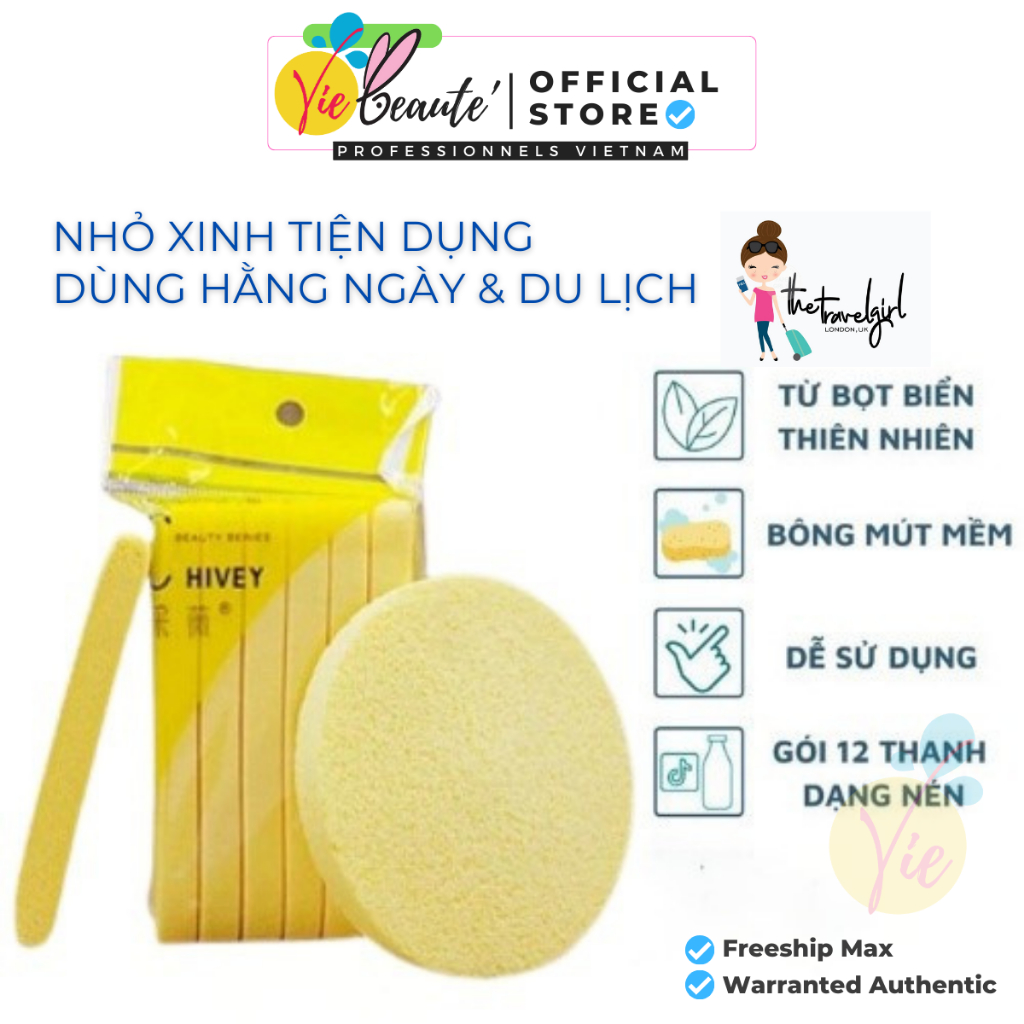 Bông nở rửa mặt Chivey - Bọt biển rửa mặt Chivey - Bịch 12 miếng