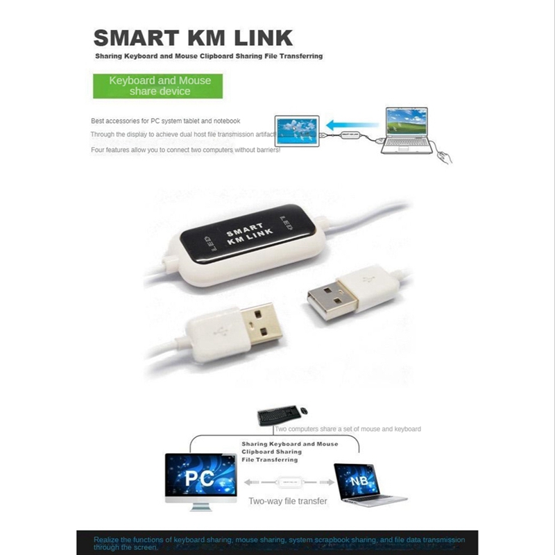 USB 2.0 KM Link PC to PC Keyboard Mouse Share Sync Data Link USB Extension Cable ABS SMART KM LINK Cable Data File Transfer USB Switch