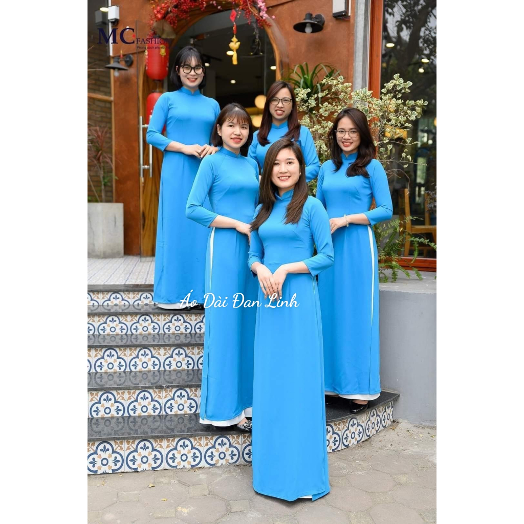 Áo dài trơn màu xanh dương - Áo Dài Đan Linh