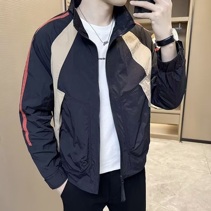 Men's light jacket color-blocked sunscreen stand-up collar jacket striped top