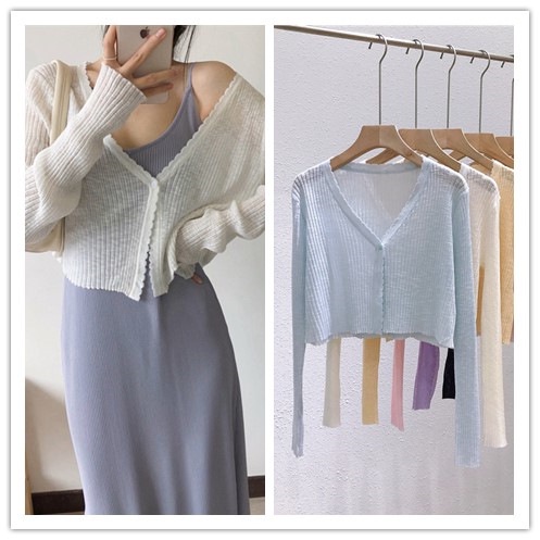 Áo khoác mỏng cardigan cổ V màu pastel dễ thương