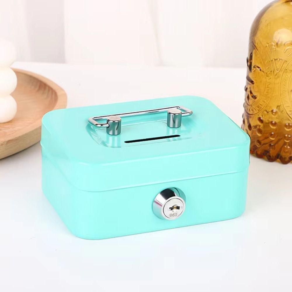 Creative Mini Lockable Cash Box with Key Metal Money Safe Case Sturdy Construction Portable Lock Box For Kids. 