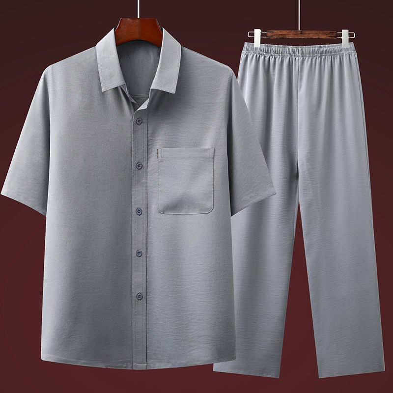 Bộ quần áo nam trung niên cổ sơ mi- đồ bộ đũi cho bố- bộ mặc nhà nam- sét bộ quần áo trung niên- áo sơ mi nam trung niên