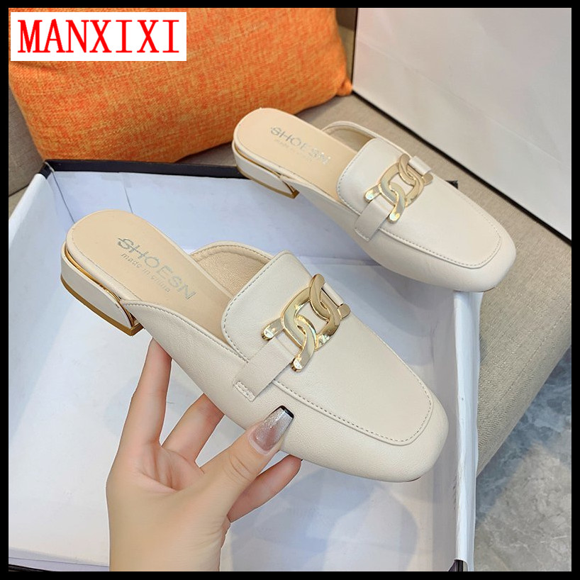 MANXIXI Brand Fashion Slippers Beautiful INS Style Low Heel Mules Sandals For Women (Size 35-40)