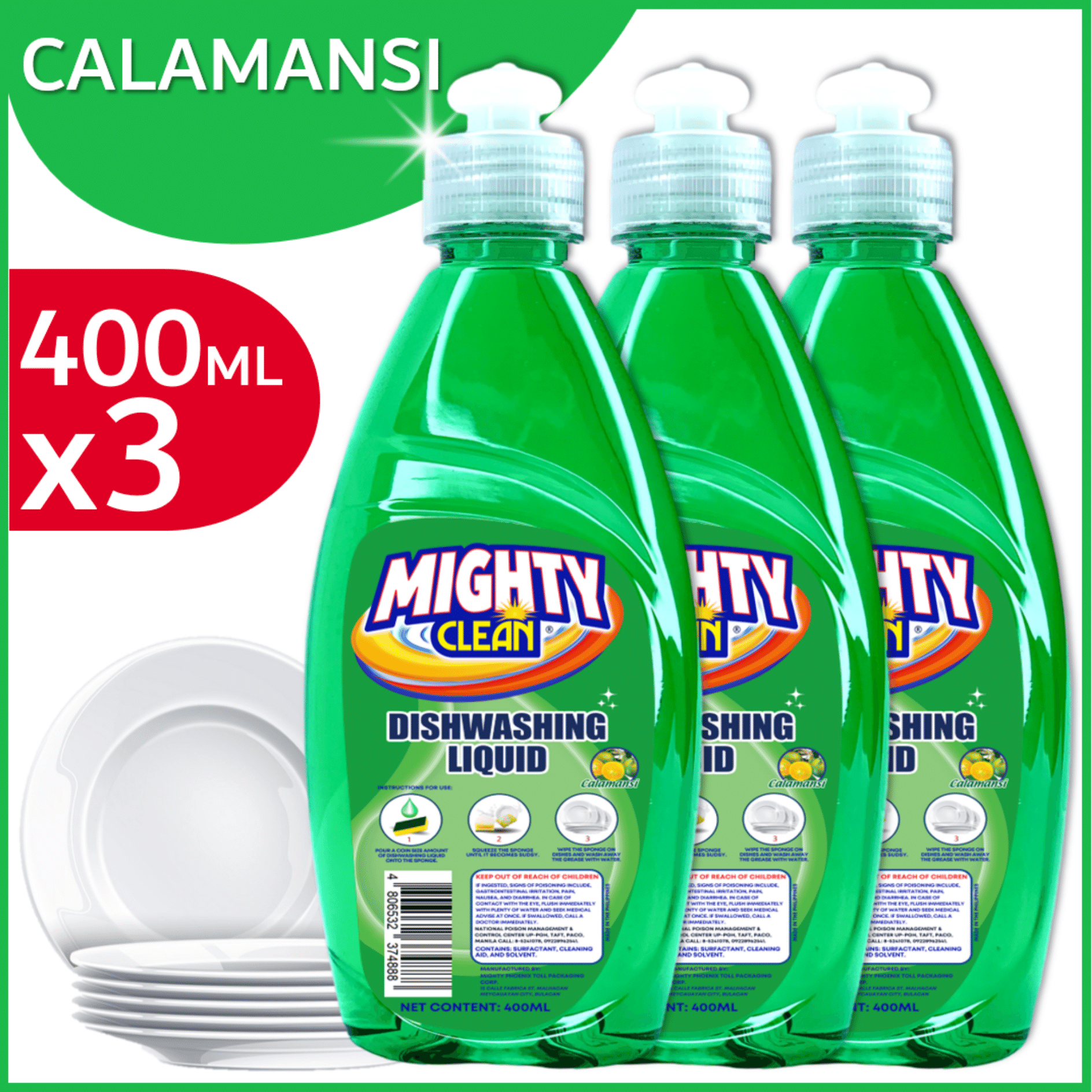 Mighty Clean Dishwashing Liquid Kalamansi 400ml x 3 pcs 400ml DWL