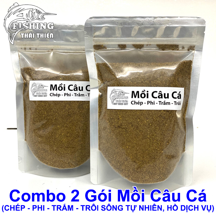 Combo 2 gói mồi câu cá chép, rô phi, trắm, trôi sông tự nhiên, hồ dịch vụ
