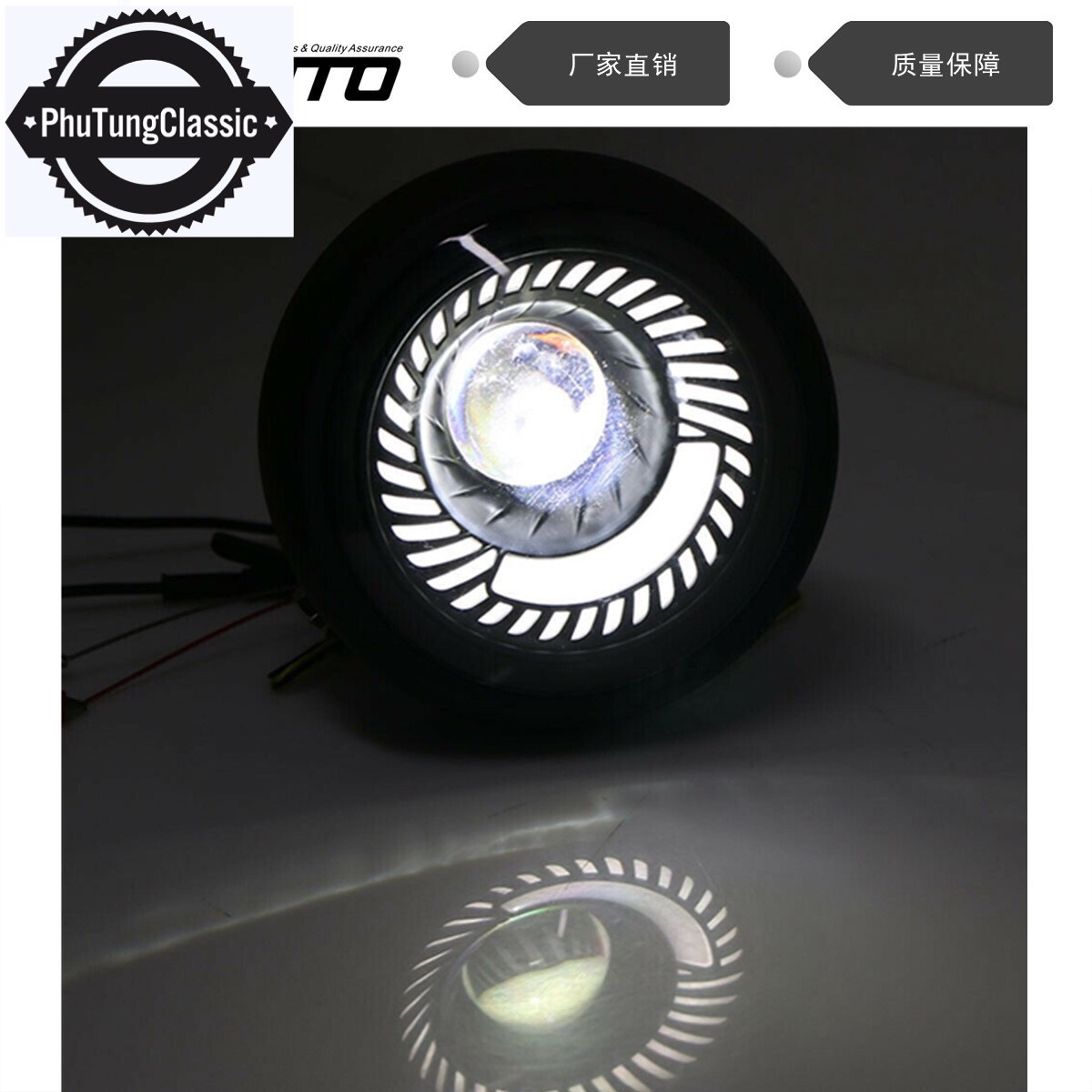 Combo đèn pha led xoáy Retro kèm theo tai bắt pha độ mọi loại xe classic, tracker...